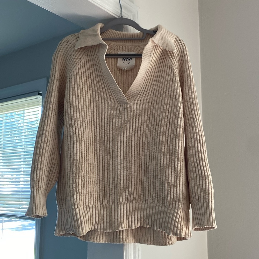 Aerie Chenille Ribbed Collared Sweater XXS